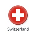 Switzerland flag 3d icon, circle badge or button. Round Swiss national symbol. Vector Royalty Free Stock Photo